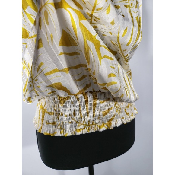 Joie Halter Top Smocked Waist Sleeveless Blouse Yellow Leaf Print Size S - Picture 3 of 11